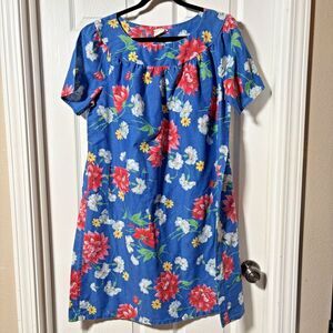 VTG 70s Blue Floral Hawaiian Dress MuuMuu USA Made Sz L Hedy Lin Tropical Groovy